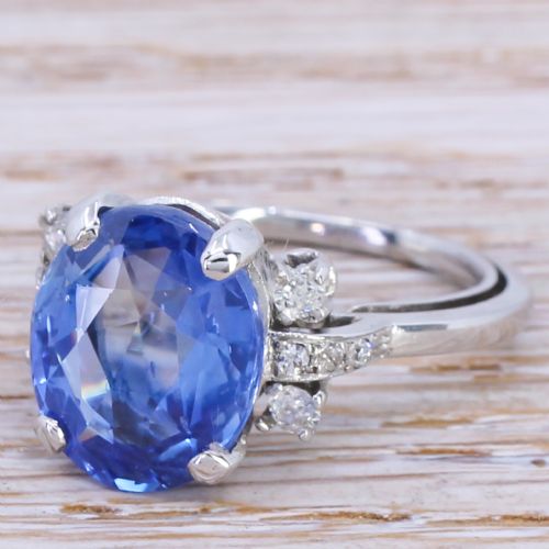 Mid Century 7.13 Carat Ceylon Sapphire Solitaire Ring, Circa 1955