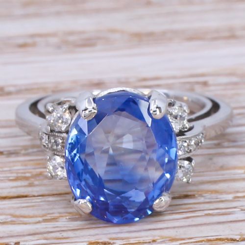 fig 1. Mid Century 7.13 Carat Ceylon Sapphire Solitaire Ring, circa 1955