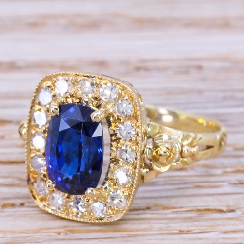 Art Deco 2.67 Carat Ceylon Sapphire & Diamond Ring, Circa 1920
