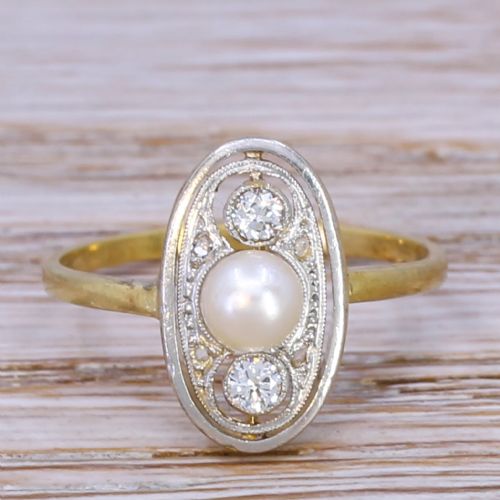 fig 1. Edwardian Natural Pearl & Diamond Ring, circa 1910