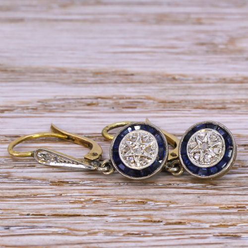 fig 2. Art Deco Sapphire & Diamond Target Cluster Earrings, circa 1930