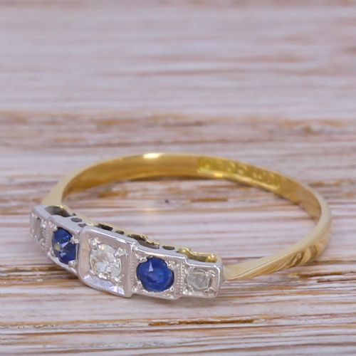 Art Deco Diamond & Sapphire Five Stone Ring, Circa 1920