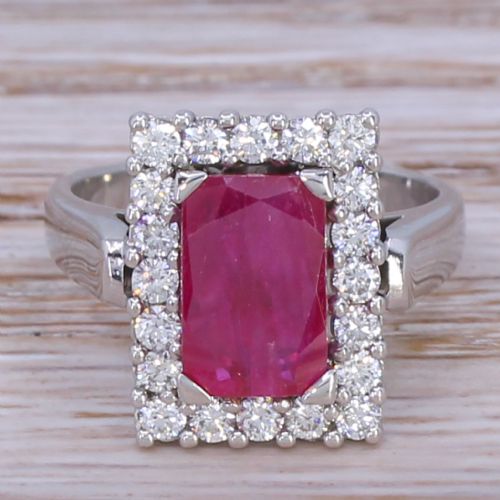 fig 1. Mid Century 2.37 Carat Burmese Ruby & Diamond Cluster Ring, circa 1960