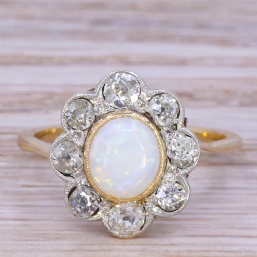fig 1. Edwardian 0.84 Carat Opal & 0.80 Carat Diamond Cluster Ring, circa 1910