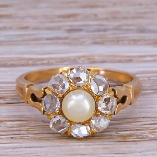 fig 1. Edwardian Natural Pearl & Rose Cut Diamond Cluster Ring, circa 1910