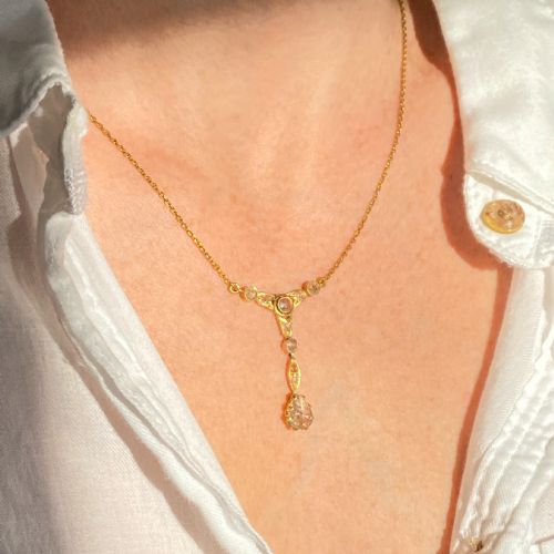 Victorian 1.00 Carat Rose Cut Diamond Necklace, Circa 1870