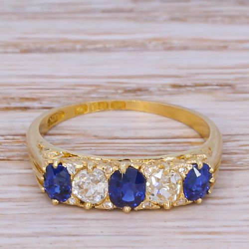 fig 1. Victorian 0.80 Carat Sapphire & 0.47 Carat Diamond Five Stone Ring, circa 1890