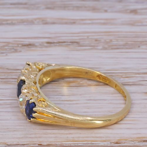 fig 2. Victorian 0.80 Carat Sapphire & 0.47 Carat Diamond Five Stone Ring, circa 1890