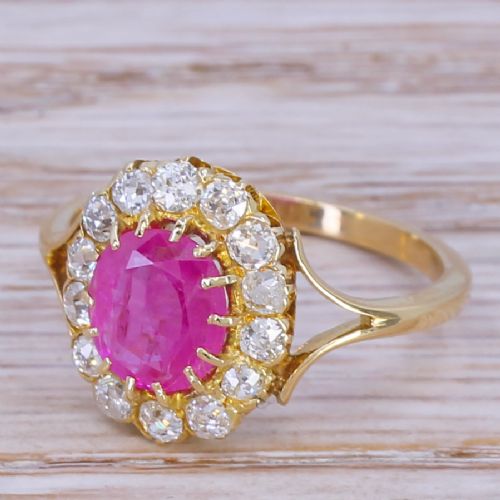 Victorian 1.51 Carat Ruby & Old Cut Diamond Cluster Ring, Circa 1900