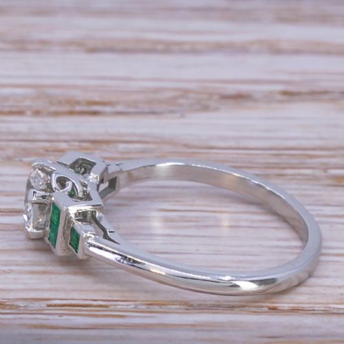 fig 2. 0.76 Carat Old European Cut Diamond & Emerald Ring, Platinum