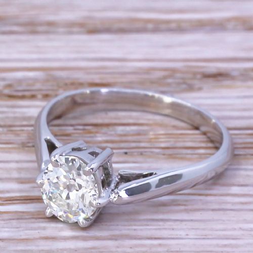 Mid Century 0.80 Carat Old Cut Diamond Engagement Ring, Circa 1960