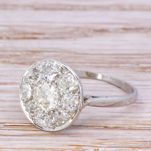 Edwardian 1.15 Carat Old Cut Diamond Cluster Ring, Circa 1910
