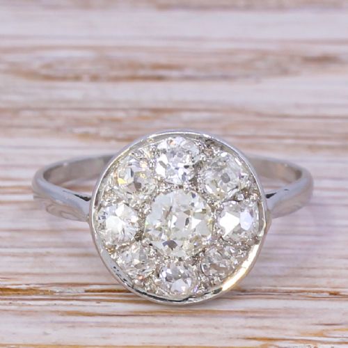 fig 1. Edwardian 1.15 Carat Old Cut Diamond Cluster Ring, circa 1910