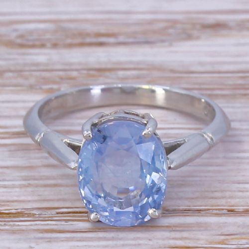 fig 1. Mid Century 4.46 Carat Ceylon Sapphire Solitaire Ring, circa 1960