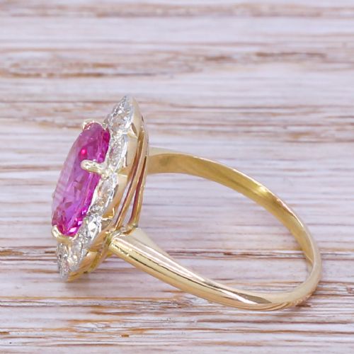 fig 2. Edwardian 4.22 Carat Natural Pink Sapphire & Diamond Cluster Ring, circa 1910