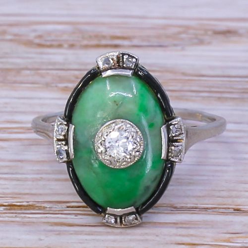 Art Deco Jadeite & Diamond Dress Ring, Circa 1940