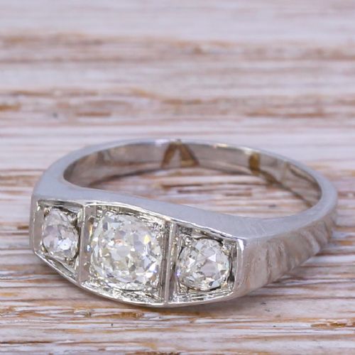 Art Deco 0.95 Carat Old Cut Diamond Trilogy Ring, Circa 1925