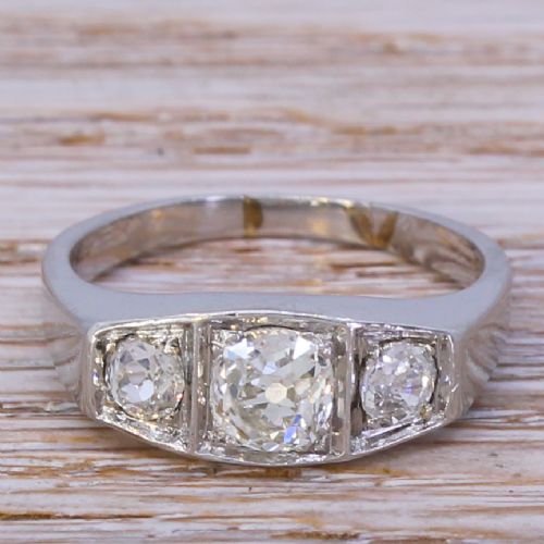 fig 1. Art Deco 0.95 Carat Old Cut Diamond Trilogy Ring, circa 1925