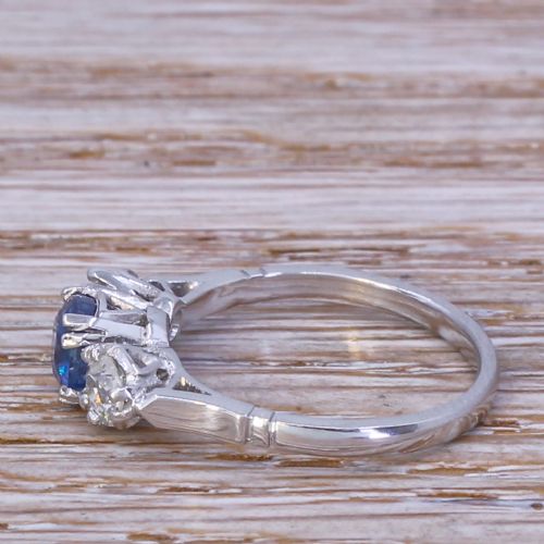 fig 2. Art Deco 1.08 Carat Kashmir Sapphire & Old Cut Diamond Trilogy Ring, circa 1925