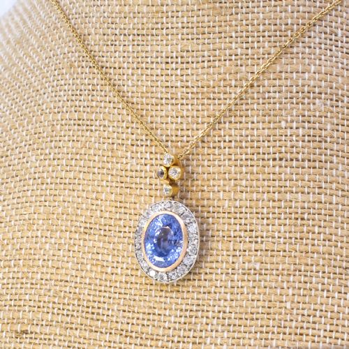 fig 2. Victorian 7.14 Carat Natural Ceylon Sapphire & Diamond Cluster Pendant, circa 1900