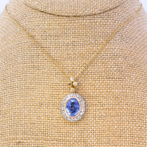 fig 3. Victorian 7.14 Carat Natural Ceylon Sapphire & Diamond Cluster Pendant, circa 1900
