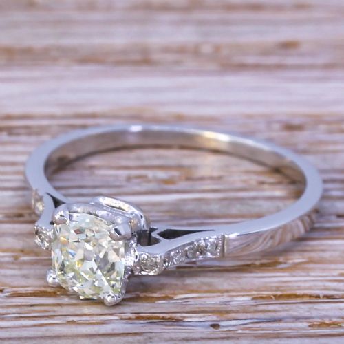 Mid Century 0.90 Carat Old Cut Diamond Engagement Ring, Circa 1950