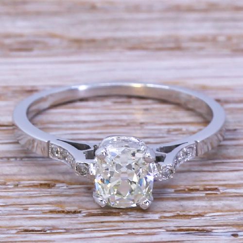 fig 1. Mid Century 0.90 Carat Old Cut Diamond Engagement Ring, circa 1950