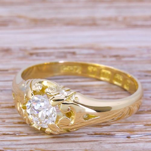 Victorian 0.58 Carat Old Cut Diamond Solitaire Ring, Dated 1889