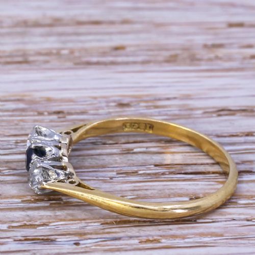 fig 2. Mid Century 0.20 Carat Sapphire & 0.30 Carat Old Cut Diamond Trilogy Ring, circa 1960