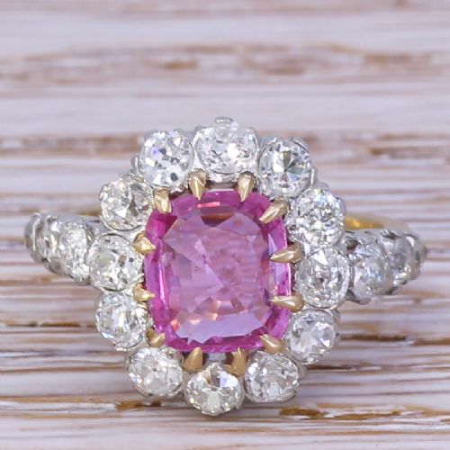 fig 1. Edwardian 1.80 Carat Natural Pink Sapphire & 2.30 Carat Diamond Cluster Ring, circa 1910