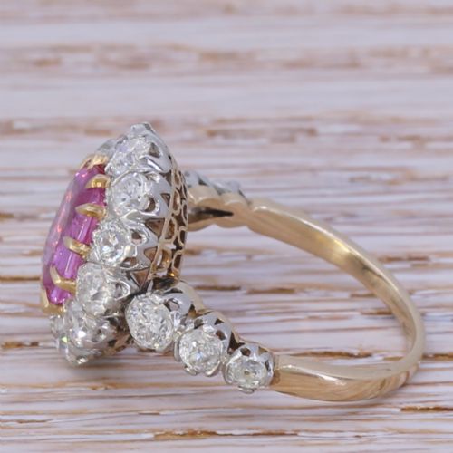 fig 2. Edwardian 1.80 Carat Natural Pink Sapphire & 2.30 Carat Diamond Cluster Ring, circa 1910