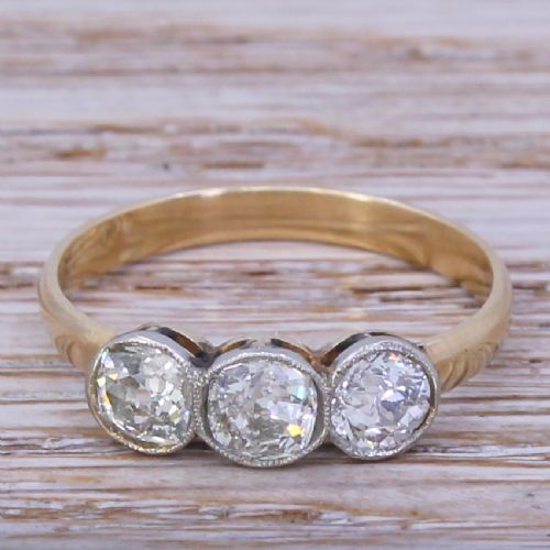 fig 1. Art Deco 1.05 Carat Old Cut Diamond Trilogy Ring, circa 1920
