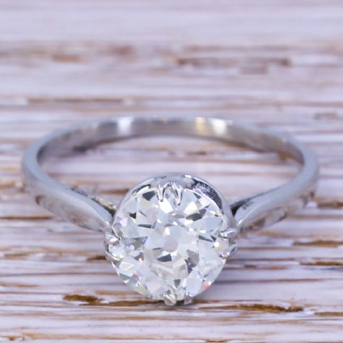fig 1. An Art Deco platinum solitaire ring featuring a round old European cut diamond secured in a claw setting.