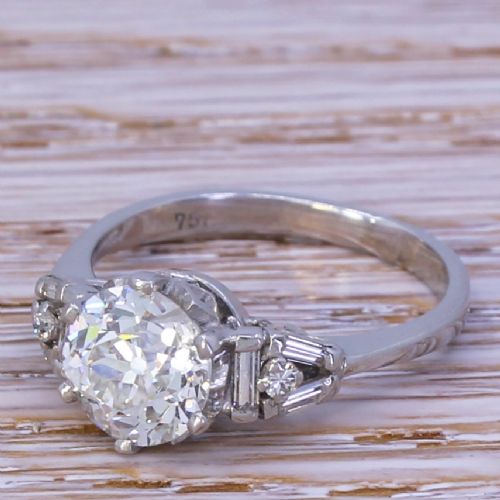 Mid Century 1.88 Carat Old Cut Diamond Engagement Ring, Circa 1950