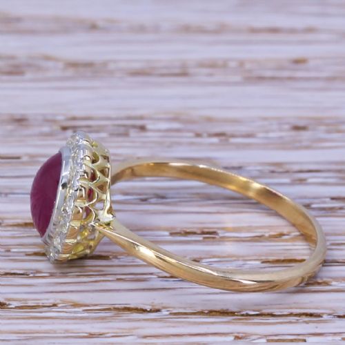 fig 2. Art Deco 1.57 Carat Mogok Burmese Cabochon Ruby & Diamond Cluster Ring, circa 1915