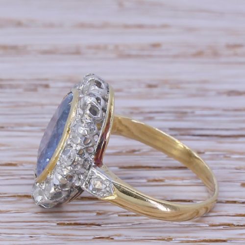 fig 2. Mid Century 4.19 Carat Natural Sapphire & Rose Cut Diamond Cluster Ring, circa 1960