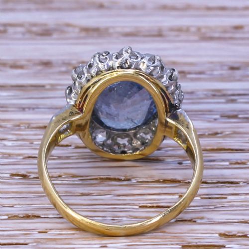fig 3. Mid Century 4.19 Carat Natural Sapphire & Rose Cut Diamond Cluster Ring, circa 1960