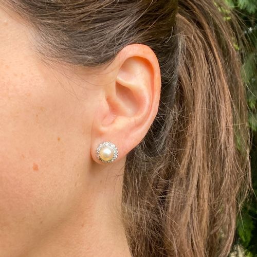 fig 1. Mid Century Pearl & Diamond Cluster Earrings, circa 1965