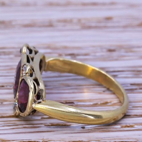 fig 2. Victorian 2.30 Carat Natural Ruby Three Stone Ring, circa 1880