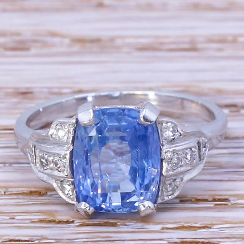 fig 1. Art Deco 3.13 Carat Natural Ceylon Sapphire Ring, circa 1930