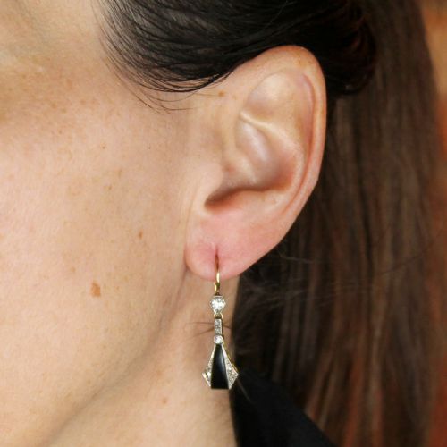 fig 1. Art Deco Onyx & Old Cut Diamond Drop Earrings, circa 1915