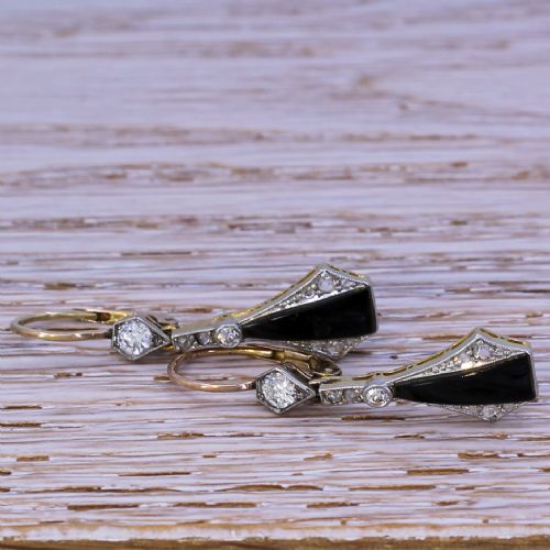 fig 2. Art Deco Onyx & Old Cut Diamond Drop Earrings, circa 1915