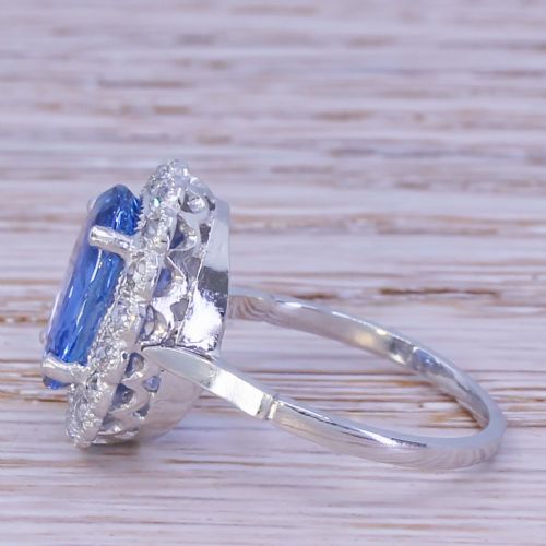 fig 2. Art Deco 4.06 Carat Natural Ceylon Sapphire & Diamond Cluster Ring, circa 1925