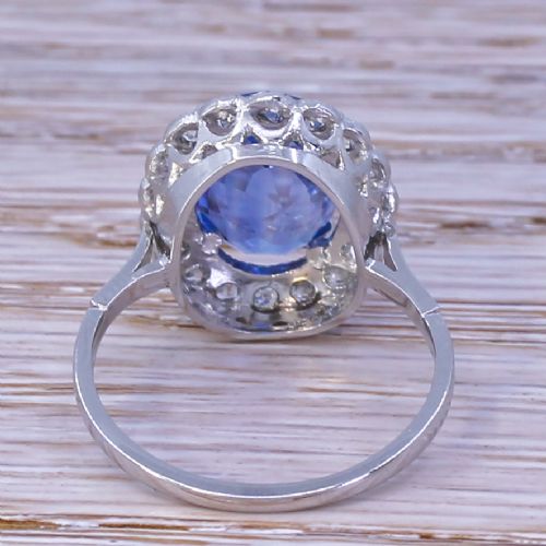 fig 3. Art Deco 4.06 Carat Natural Ceylon Sapphire & Diamond Cluster Ring, circa 1925