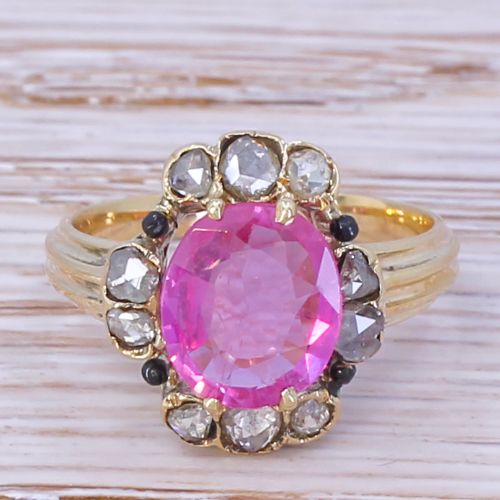 fig 1. Victorian 1.75 Carat Pink Sapphire & Rose Cut Diamond Ring, circa 1900