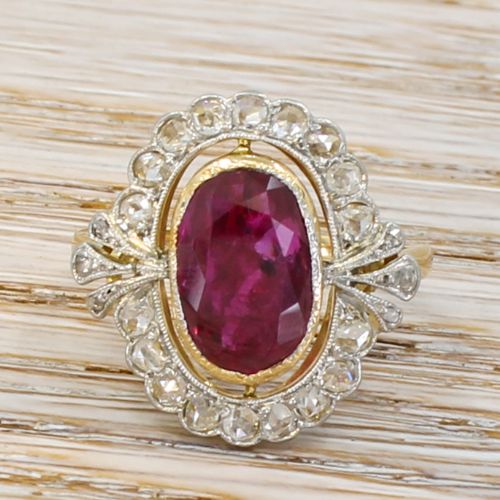 fig 1. Mid Century 2.87 Carat Ruby & Rose Cut Diamond Cluster Ring, circa 1950