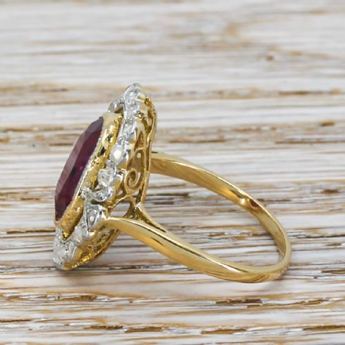 fig 2. Mid Century 2.87 Carat Ruby & Rose Cut Diamond Cluster Ring, circa 1950