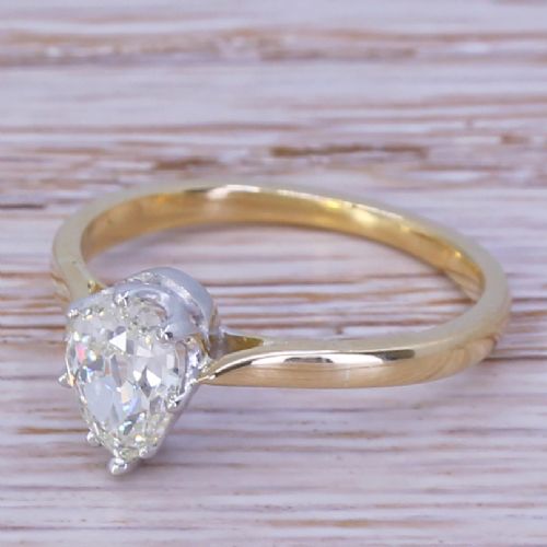 Art Deco Old Pear Cut Diamond Engagement Ring, Circa 1915
