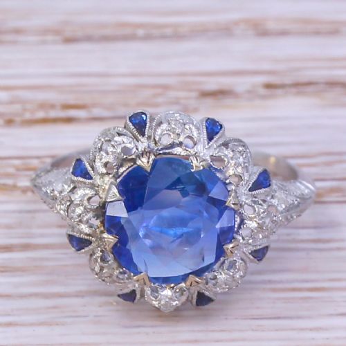 fig 1. Edwardian 2.56 Carat Natural Ceylon Sapphire Ring, circa 1910