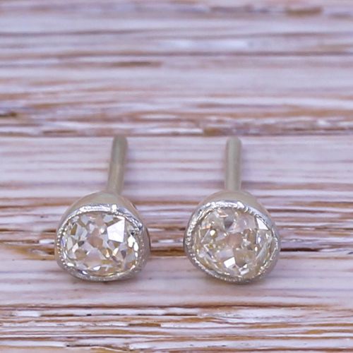 Art Deco 0.60 Carat Old Cut Diamond Stud Earrings, Circa 1920